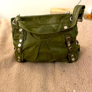 B. Makowsky green crocodile print tote w/ silver button detail and inner pocket